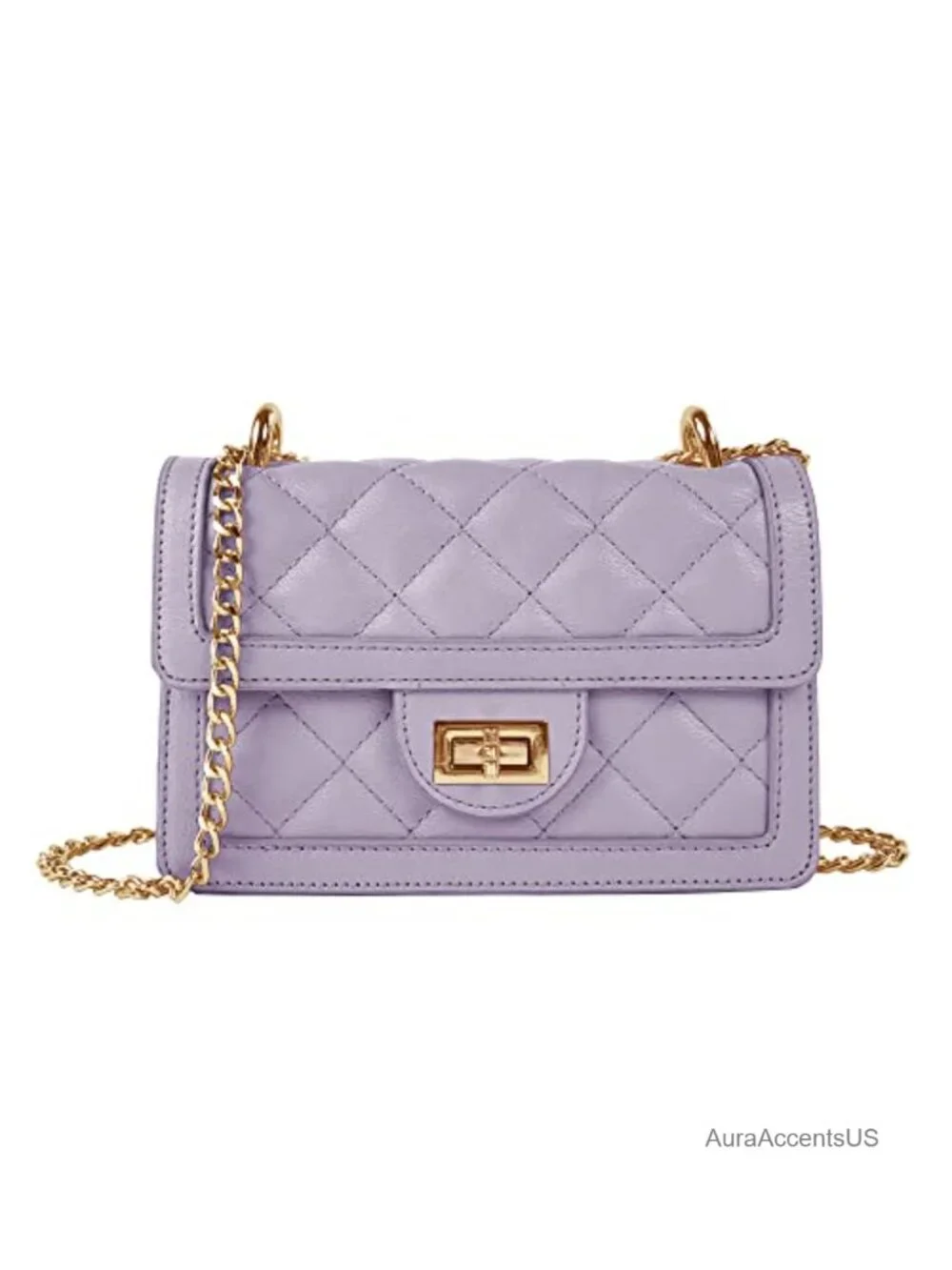 Quilted Crossbody Bag with Gold Chain, Faux Leather Mini Shoulder Purse